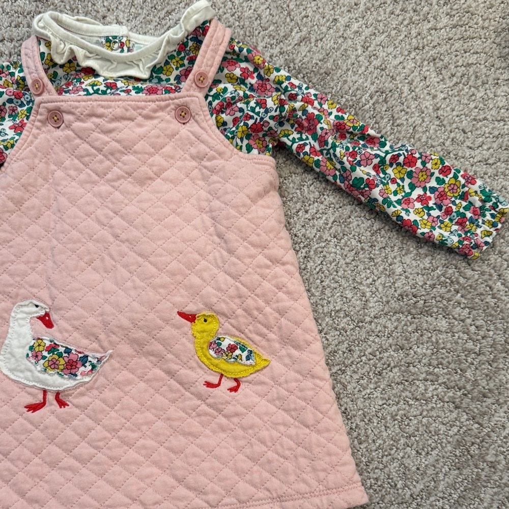 Baby Boden Pink Quilted Pinafore Dress with Duck Appliqués - Picture 8 of 12